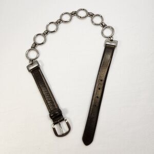 Fossil Leather Belt Sz Medium Silver Metal Rings Buckle Moto Y2k Punk‎ Edgy Rock